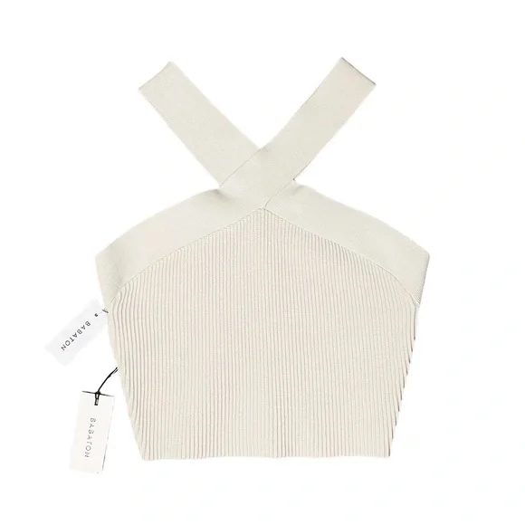NWT Aritzia Babaton Sculpt Knit Criss Cross Halter Cropped Tank Top - Picture 2 of 5